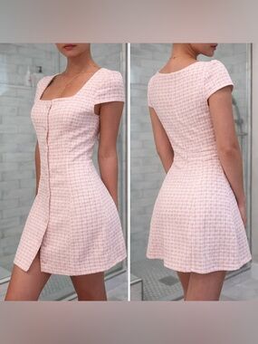 Fashion Nova Pink Tweed Mini Dress NWT – Button Front A-Line Girly Chic SMALL